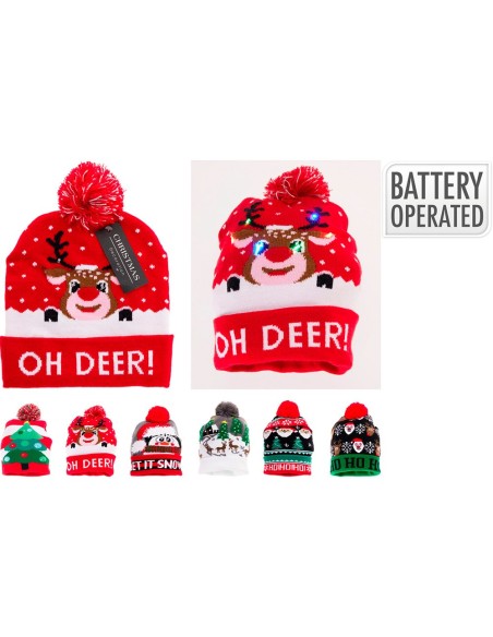 Gorro con luz led motivos navideños modelos variados