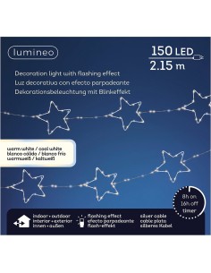 Guirnalda led exterior con estrellas, luz cálida, parpadeante, 150 leds, cable plateado, 2,15 m 2