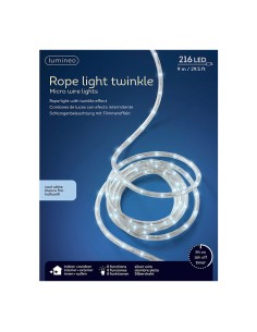 Cordón de luces led blanco frio, uso exterior, 216 leds, 8 funciones, alambre plateado, 9 m 2