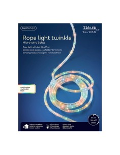 Cordón de luces led multicolor, uso exterior, 216 leds, 8 funciones, alambre plateado, 9 m 2