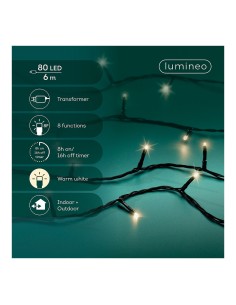 Guirnalda multifunción, uso exterior, basic, blanco cálido, cable negro, 80 leds, 6 m 2