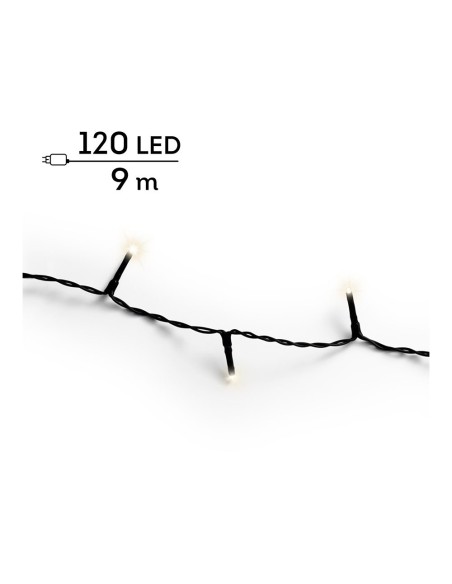 Guirnalda multifunción, uso exterior, basic, blanco cálido, cable negro, 120 leds, 9 m