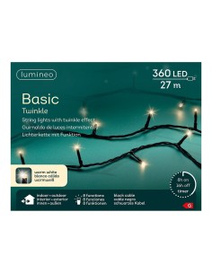 Guirnalda multifunción, uso exterior, basic, blanco cálido, cable negro, 360 leds, 27 m 2