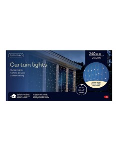 Cortina multifunción, exterior, blanco frío, cable transparente, 240 leds, 2 x 2 m 2