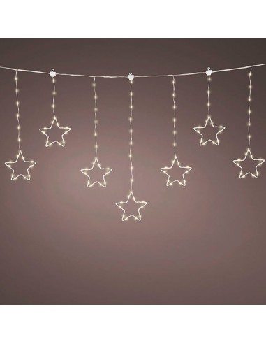 Cortina multifunción, exterior, con estrellas, blanco cálido, cable plateado, 1,2 m