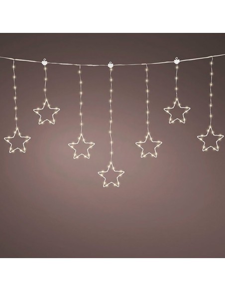Cortina multifunción, exterior, con estrellas, blanco cálido, cable plateado, 1,2 m