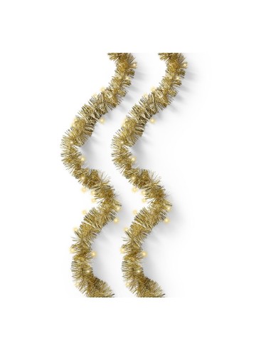 Espumillón dorado con guirnalda led intermitente, uso exterior, 8 funciones, oro suave, cable transparente, 180 leds, 9 m