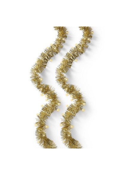 Espumillón dorado con guirnalda led intermitente, uso exterior, 8 funciones, oro suave, cable transparente, 180 leds, 9 m