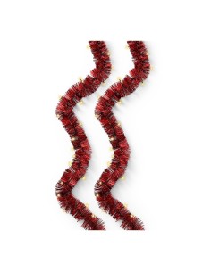 Espumillón rojo con guirnalda led intermitente, uso exterior, 8 funciones, oro suave, cable verde, 180 leds, 9 m