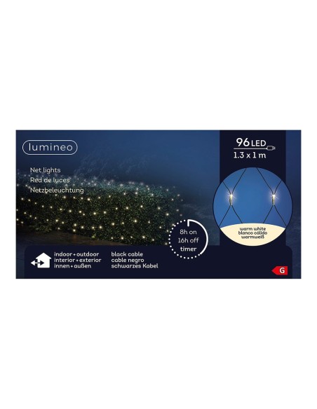 Red de luces led fija exterior, blanco cálido, cable negro, 1,3 x 1 m