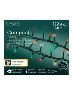 Guirnalda multifunción, uso exterior, led compact, multicolor clásico, cable negro, 750 leds, 16 m 2