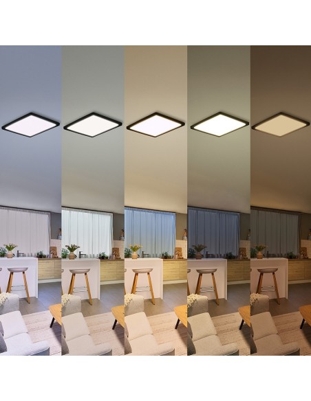 Plafón cuadrado negro valen, 13 w, 1550 im, 2200-6500 k, 295 x 37 x 295 mm