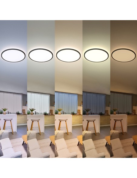 Plafón redondo negro valen, 16 w, 2000 im, 2200-6500 k, ø291 x 24 mm