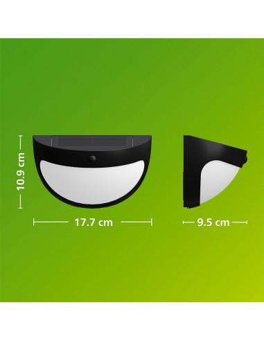 Aplique solar swyn negro 3,8 w, 400/10 im, 2700 k