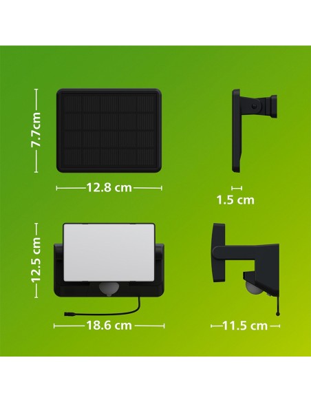 Luz de seguridad solar fyns negra 8,2 w, 1000/50 im, 3000 k