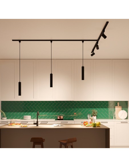 Lámpara de techo suspendida easylink, paxie gu10, negra, ø60 x 1550 mm