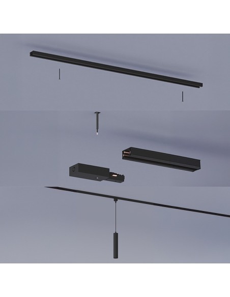 Lámpara de techo suspendida easylink, paxie gu10, negra, ø60 x 1550 mm