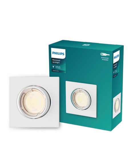 Aro empotrable cuadrado de metal, modelo peridot, basculante, gu10, blanco, 9 x 9 cm