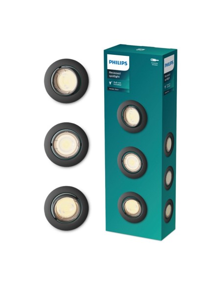 Aro empotrable redondo de metal, modelo peridot, basculante, gu10, negro, ø9 cm, 3 uds