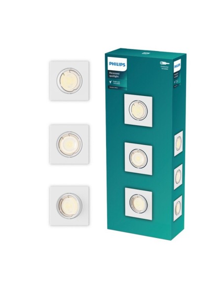 Aro empotrable cuadrado de metal, modelo peridot, basculante, gu10, blanco, 9 x 9 cm, 3 uds