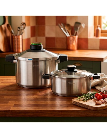 Olla a presión prêst dúo 4 + 6 l, acero inoxidable 18/10, 2 piezas
