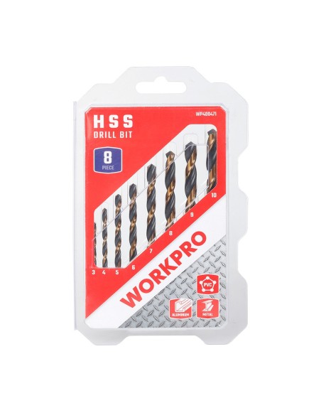 Brocas para metal hss4241 laminadas, juego 8 piezas, ø3,00 - ø10,00 mm