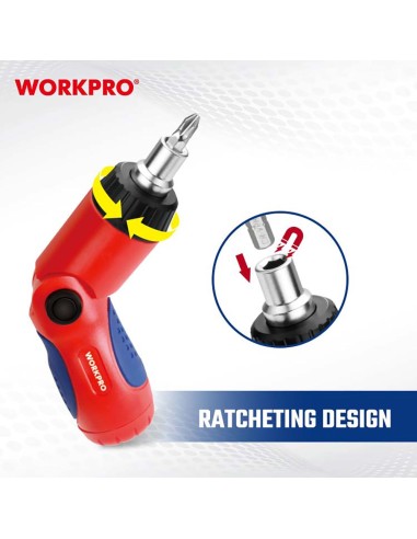 Destornillador de carraca, cabeza articulada, 7...