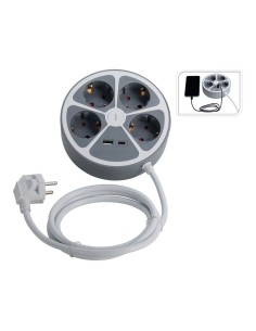 Base de enchufe múltiple 4 tomas redonda + usb, 1,4m cable