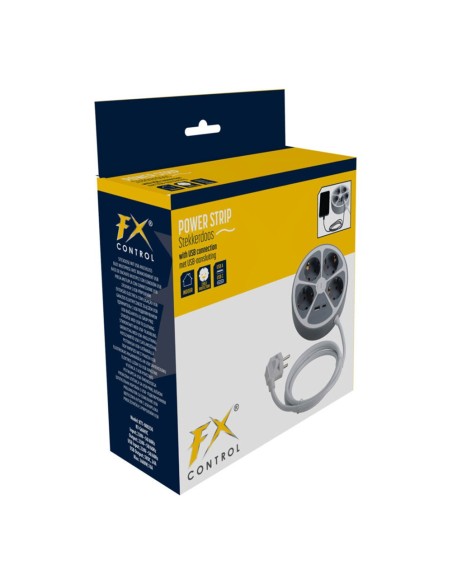 Base de enchufe múltiple 4 tomas redonda + usb, 1,4m cable