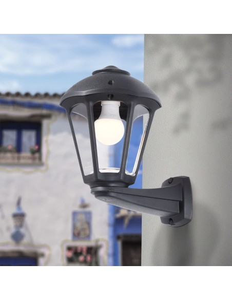 Farol pared con brazo nardo/giampy, transparente, e27, negro, 210 x 270 x 315 mm