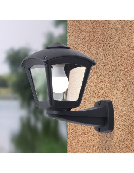 Farol pared con brazo nardo/roby, transparente, e27, negro, 195 x 260 x 275 mm