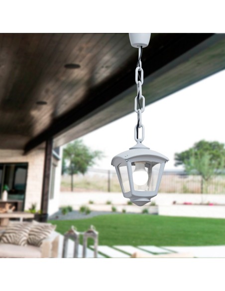 Farol techo con cadena sicar/roby, transparente, e27, blanco, 195 x 195 x 700 mm