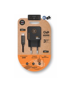 Cargador ultrarápido gan 20 w negro + cable usb-c 1 m