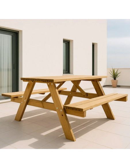 Mesa picnic de madera 177 x 152 x 71 cm
