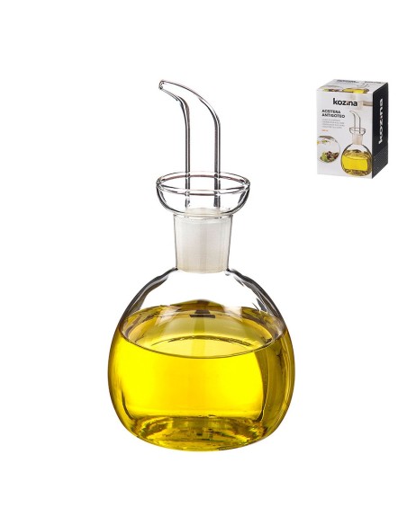 Aceitera de cristal antigoteo abombada, 500 ml
