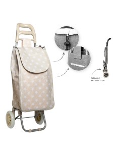 Carro de la compra plegable, beige de estrellas, 2 ruedas