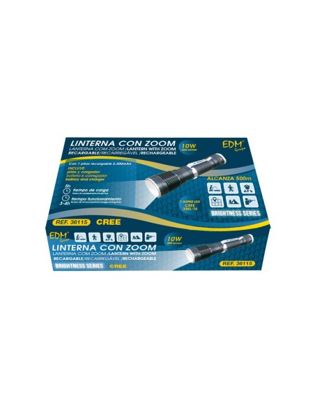 Linterna mini 1 led, 10 w, 800 lm, 6500 k, cuerpo aluminio, recargable, ø3,2 x 13 cm