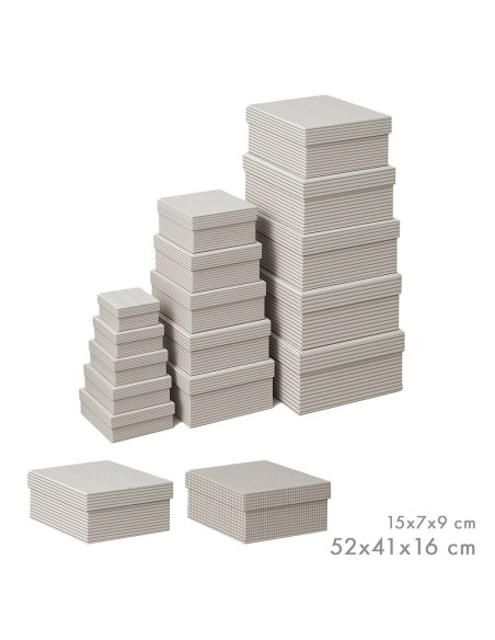 Cajas de almacenamiento encajables, diseño vichy/rayas, medidas variadas, set 15 piezas.