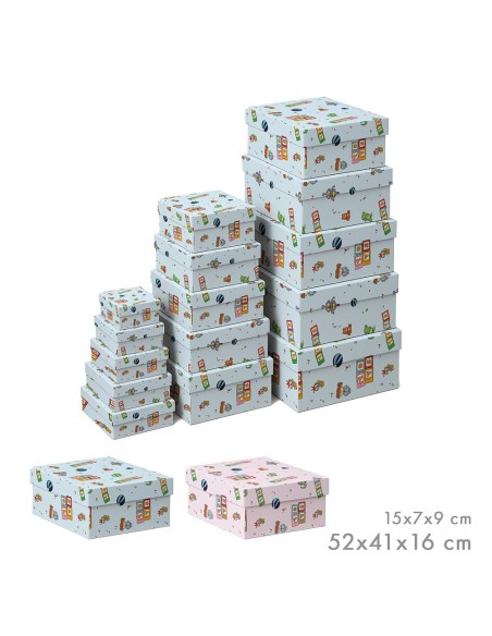 Cajas de almacenamiento encajables, diseño infantil, medidas variadas, set 15 piezas