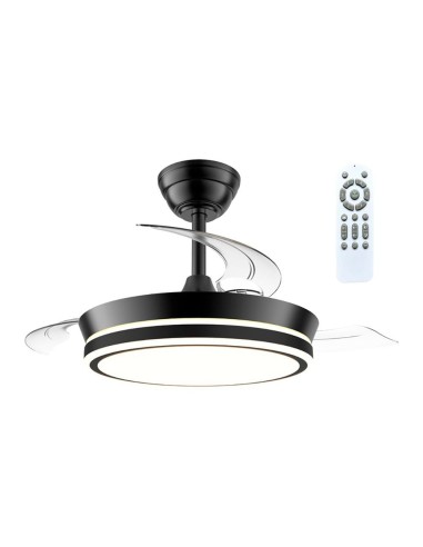 Ventilador de techo led cct, 3 aspas retráctiles 39 w, 4290 lm, negro, aspas ø90 cm, plafón ø41 cm, altura 28 - 38 cm