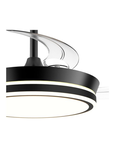 Ventilador de techo led cct, 3 aspas retráctiles 39 w, 4290 lm, negro, aspas ø90 cm, plafón ø41 cm, altura 28 - 38 cm