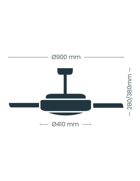 Ventilador de techo led cct, 3 aspas retráctiles 39 w, 4290 lm, negro, aspas ø90 cm, plafón ø41 cm, altura 28 - 38 cm