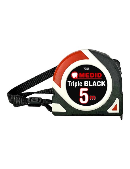 Flexómetro triple black bimaterial 5 m x 25 mm