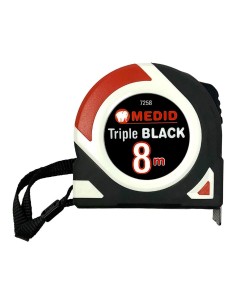 Flexómetro triple black bimaterial 8 m x 25 mm