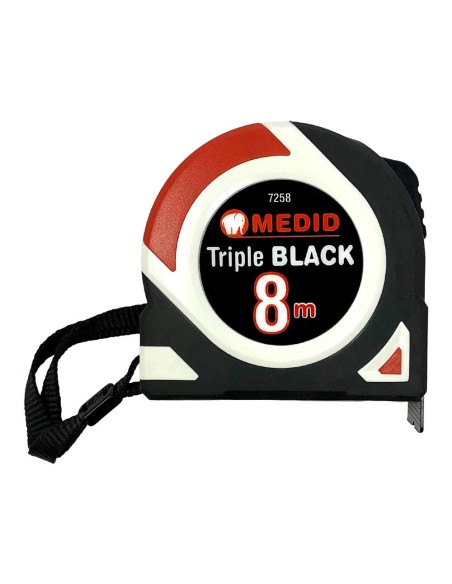 Flexómetro triple black bimaterial 8 m x 25 mm