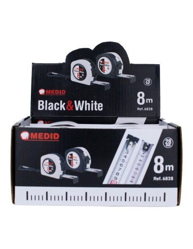 Flexómetro black & white 8 m x 28 mm