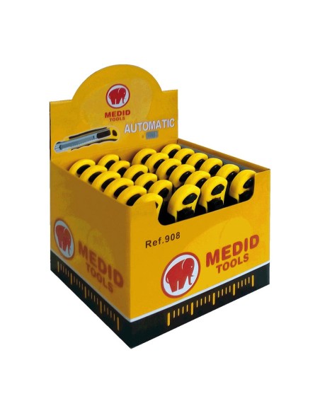 Cutter con cambio de cuchilla automático 18 mm + 8 cuchillas de recambio, expositor 24 uds