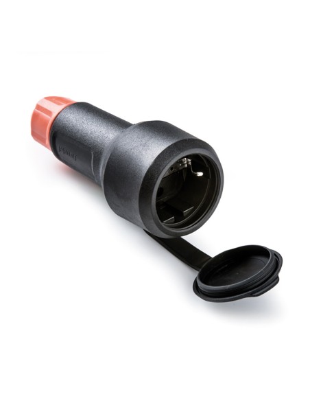 Base móvil schuko con tapa de goma 2p+t 16a 250 v, ip54, negra, máx. 1,5 x 2,5 mm²
