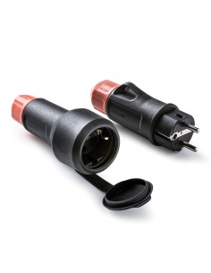 Base móvil con tapa de goma y clavija schuko 2p+t 16a 250 v, ip54, negra, máx. 1,5 x 2,5 mm²