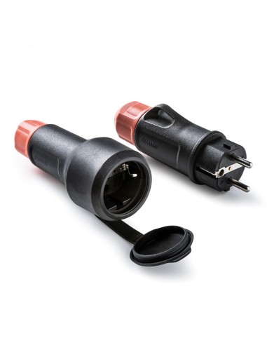 Base móvil con tapa de goma y clavija schuko 2p+t 16a 250 v, ip54, negra, máx. 1,5 x 2,5 mm²